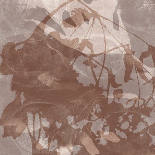 Botanical abstract art in brown, taupe and white