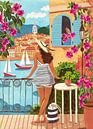 Reiseplakat Frau in Saint-Tropez, Frankreich von Caroline Bonne Müller Miniaturansicht
