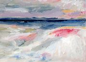 Abstracte zee of oceaan in pastelroze, geel, grijs, lila, blauw en wit van Dina Dankers thumbnail