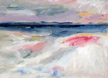 Abstract sea or ocean in pastel pink, yellow, grey, lilac, blue and white by Dina Dankers