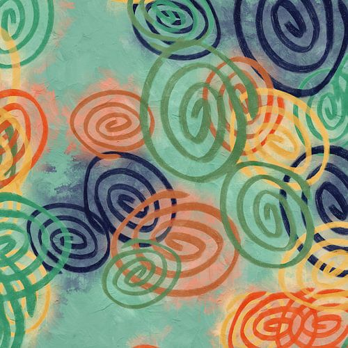 Spiralen in retrokleuren op een lichtgroene achtergrond