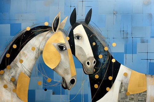 Paarden in blauw en goud