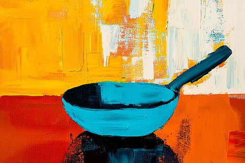 Blauwe pan op kleurrijke achtergrond