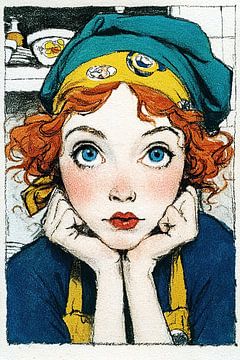 Woman's Kitchen | Neugierige Köchin in der Küche von OMG Art