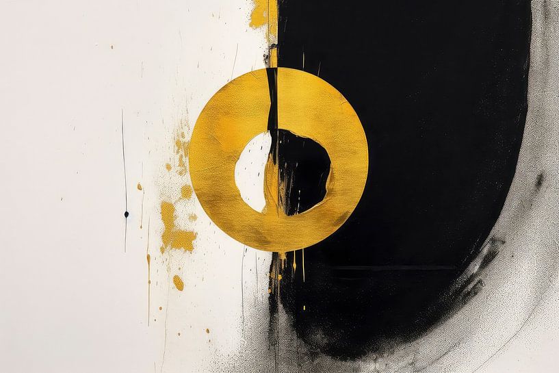 Abstract modern art with gold and black by Digitale Schilderijen