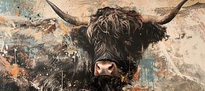 Scottish Highlander Cow | Scottish Highlander abstrakte Malerei von Blikvanger Schilderijen