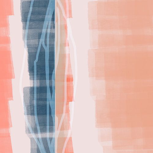 Moderne abstracte kunst in pastelkleuren.  Koraalroze, blauw, wit.