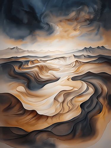 Verschuivend zand onder een broeierige hemel