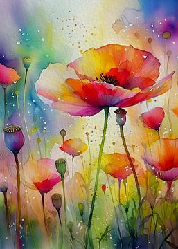 Aquarel schilderij: Klaprozen in het veld van Studio Pieternel