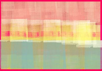 Abstract in roze, wit, geel, mint en neonrood. van Dina Dankers