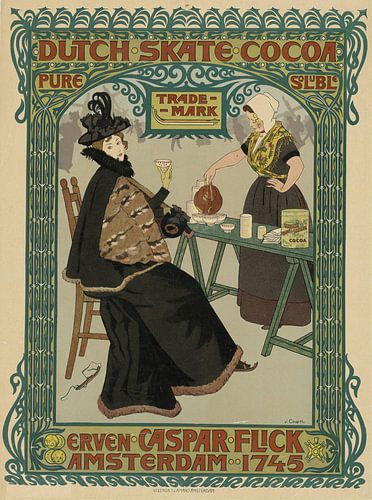Holländischer Schlittschuhkakao. Erven Caspar Flick, Johann Georg van Caspel von Vintage Afbeeldingen