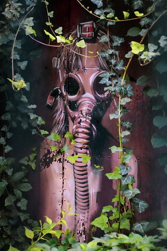 Gas maske mit Efeu an Beelitzer Heilstätten