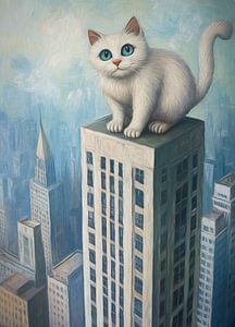 Eine Katze auf einem Wolkenkratzer
