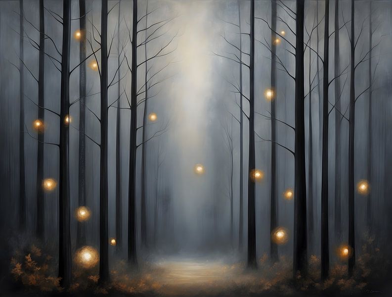 Amber Woodland Spirits - Décoration murale forêt mystique par Manuela Dekkers