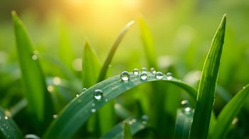 Morning Dew Drops on Green Grass