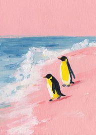 Minimalistischer Pinguinstrand in Rosa & Gelb von Niklas Maximilian