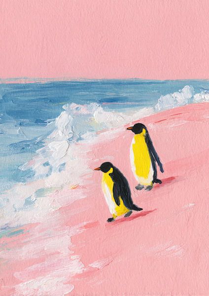 Minimalistisch pinguïnstrand in roze &amp; geel van Niklas Maximilian