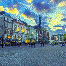 Markt von Den Bosch im Stil von Van Gogh von Slimme Kunst.nl