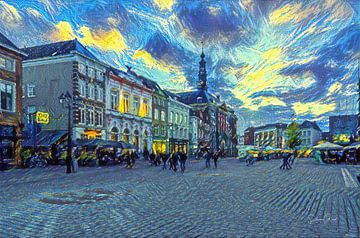 Markt von Den Bosch im Stil von Van Gogh von Slimme Kunst.nl