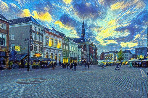 Markt van Den Bosch in de stijl van Van Gogh
