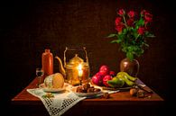 Still life: Dining table with red roses by Carola Schellekens thumbnail