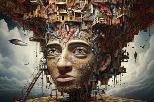 Vreemd bizar landschap met een menselijk gezicht