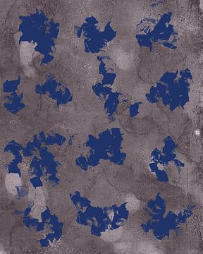 Modern abstract art in royal blue on warm grey and white by Dina Dankers