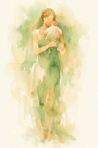 Tendre lien entre mère et bébé (AI) (abstrait, amour, fête des mères, famille, peinture)