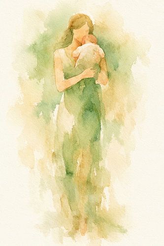 Tedere band van moeder en baby (AI) (abstract, liefde, moederdag, familie, schilderij, zacht, pastel, kind, pasgeboren)