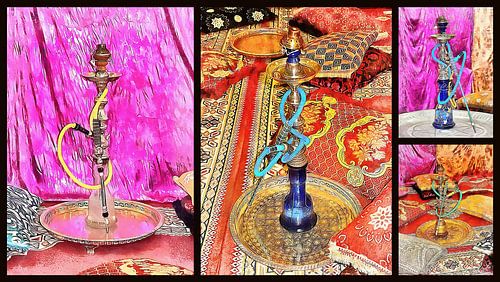 Exotische versierde hookahpijp collage