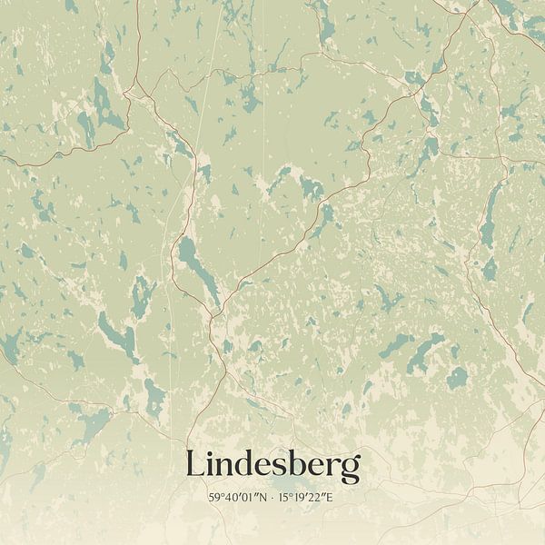 Vintage map of Lindesberg, Sweden. by Prints of Place