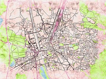 Kaart van Offenburg in de stijl 'Soothing Spring' van Maporia