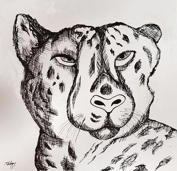 Cheetah indiaase ink tekening. van Melle G