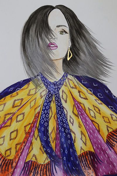 Mode illustratie met patroon en goud accent van Iris Kelly Kuntkes