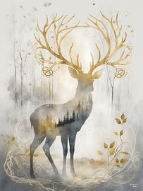 Celestial Antlers of Cernunnos - Golden Forest Light by Manuela Dekkers