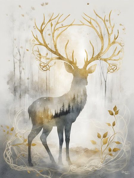 Bois célestes de Cernunnos - Lumière de la forêt d'or par Manuela Dekkers
