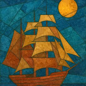Segelschiff im Glasfensterstil von Sabine Wagner