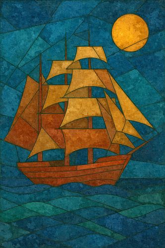 Sailing ship in stained glass style