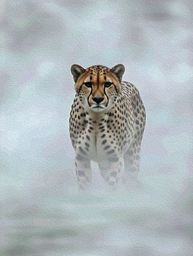 Majestic Cheetah Misty Fog Impasto Wildlife Portrait by Ramy Salah Hefny