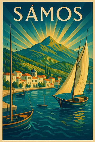 Sámos Harbor Splendor - Art Deco Reisposter van Travel Shop