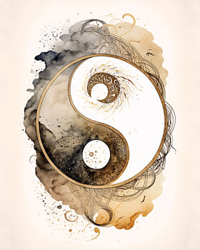 Spiritueel yin-yang-symbool met filigrane lijntekeningen