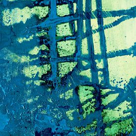 Teal en limoen abstracte textuur – Moderne blauwgroene wanddecoratie van Ela Szczepaniak