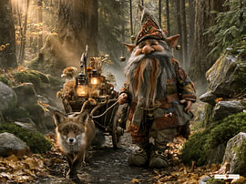 Gnome with a fox in the woods by Gelissen Artworks