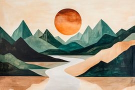 Sunset over green mountains by Poster Art Shop