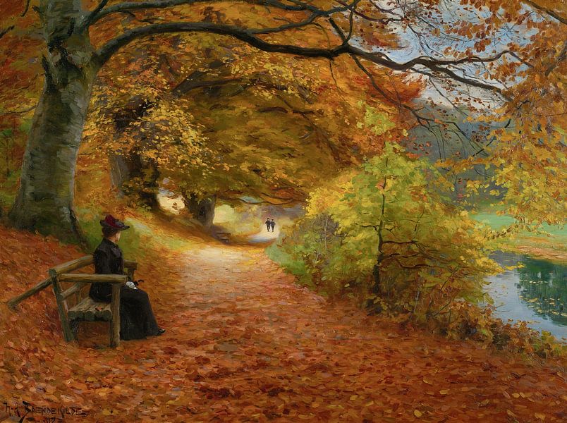 Wooded Path In Autumn, Hans Andersen Brendekilde by Masterful Masters