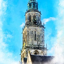 Martinitoren in het centrum van Groningen. van Danny de Klerk