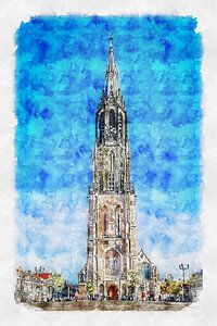 Die Nieuwe Kerk in Delft (Aquarell)