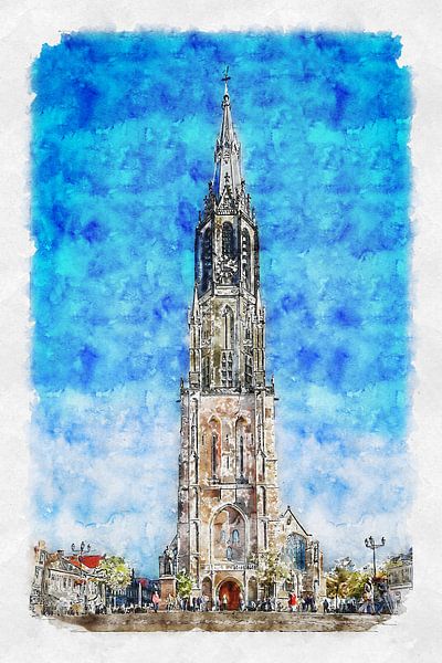 Die Nieuwe Kerk in Delft (Aquarell) von Art by Jeronimo