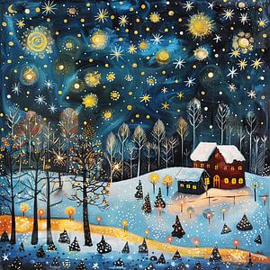 Winterlandschaft unter den Sternen Gemälde