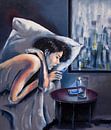 "Online" - vrouwelijk naakt in bed met glas en telefoon von David Berkhoff Miniaturansicht